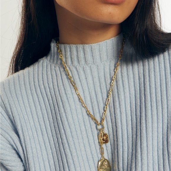 18kGold plated bronze necklace with double pendant detail and encrusted crystals - Picture 2 of 7